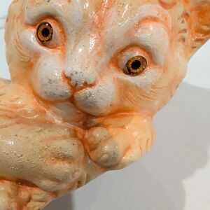 Vintage 1977 Chalkware Kitten Cat Figurine Glass Eyes Hand Painted Signed JR 12